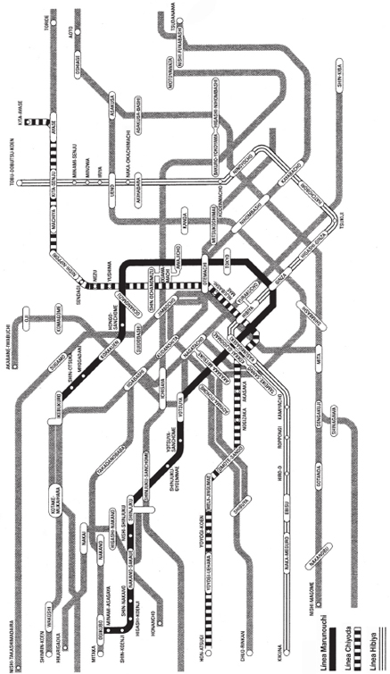 Mapa del metro de Tokio donde se muestran las líneas afectadas por el ataque - photo 1