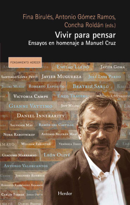 Concha Roldán Vivir para pensar: Ensayos en homenaje a Manuel Cruz
