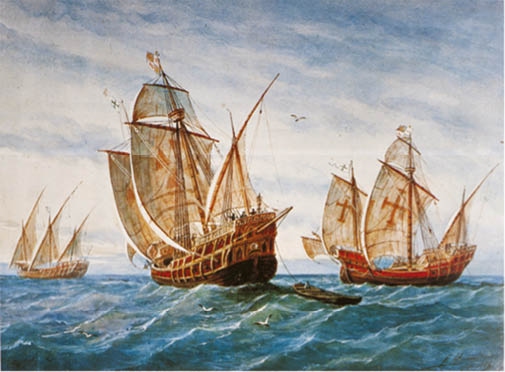 Las tres carabelas s XIX acuarela de Rafael Monleón en el Museo Naval de - photo 2