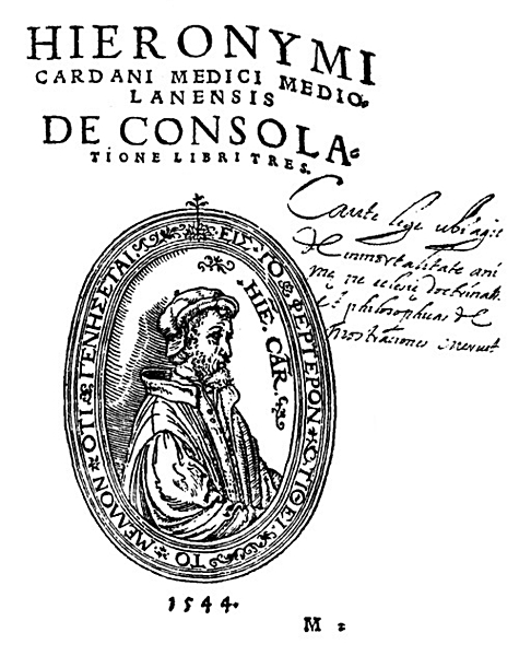 Retrato de Cardano e inscripción manuscrita del censor en la edición del De - photo 1