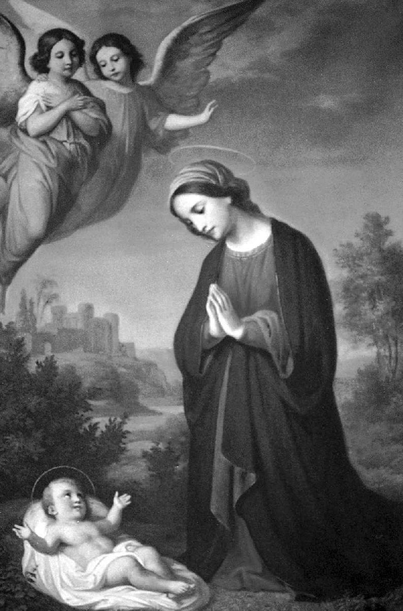 La Santísima Virgen María en adoración y oración ante el Niño Jesús - photo 1