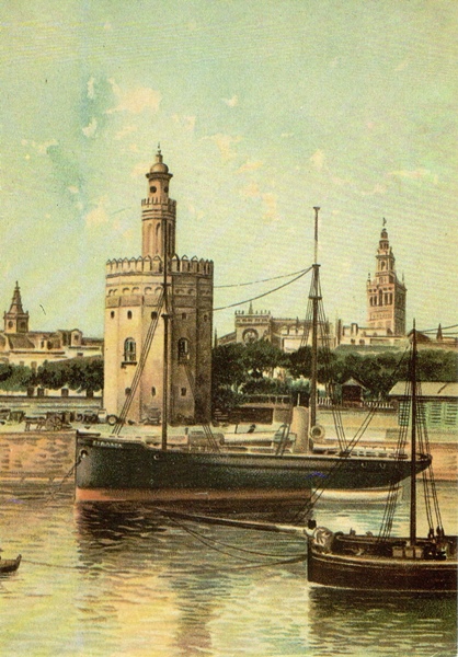 La Torre del Oro y la Giralda al fondo a la derecha postal Ya en tiempos - photo 3