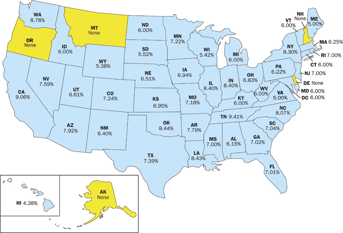 Este mapa de Estados Unidos muestra los estados que no cobran impuesto sobre la - photo 6