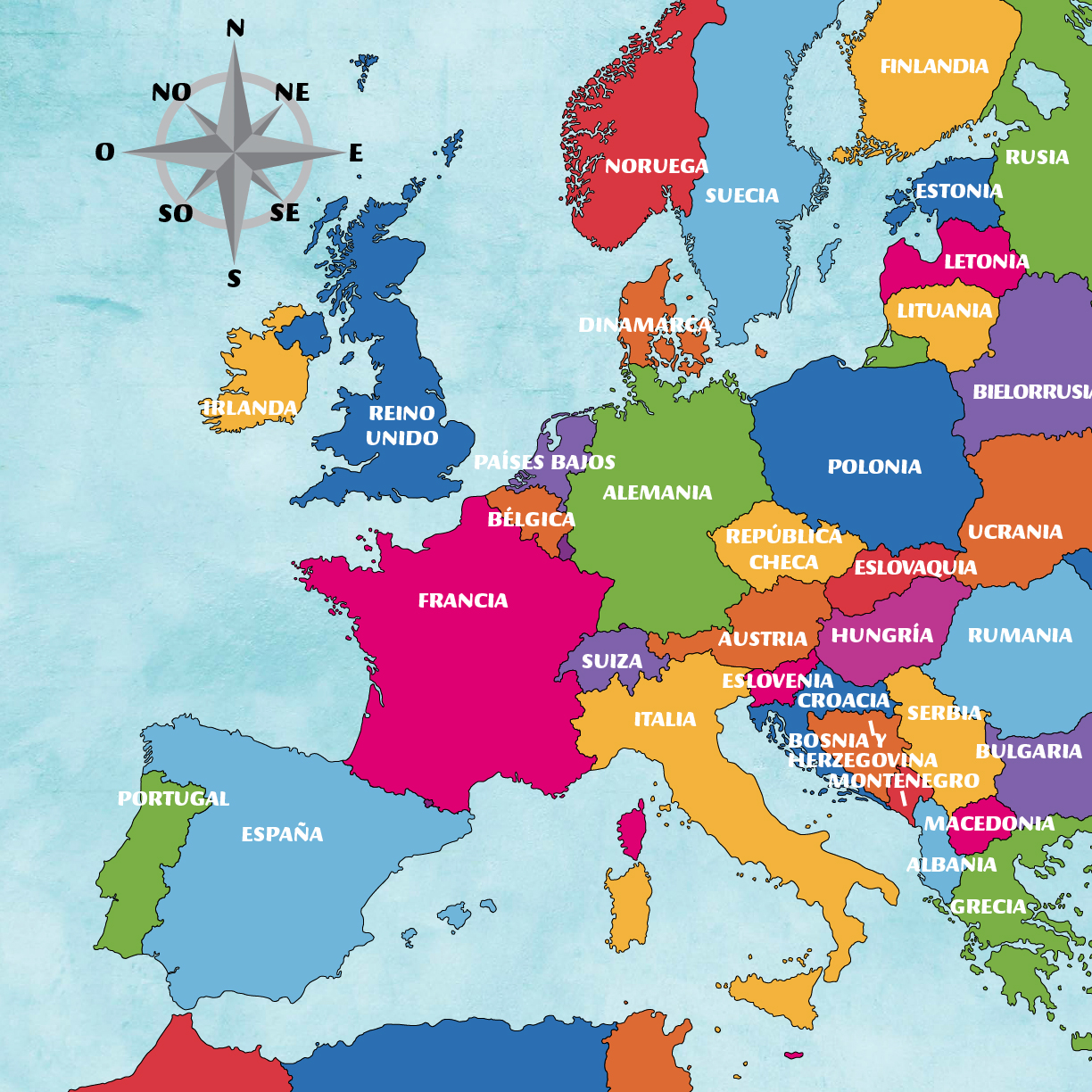 Encuentra el Reino Unido y Suiza en este mapa de Europa Observa la rosa de los - photo 5