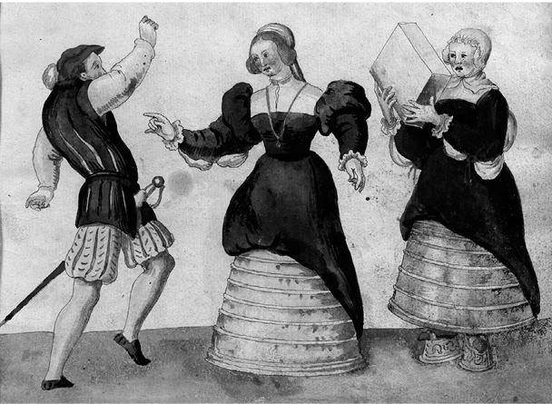 Mujeres vestidas a la española bailando con cofia de tranzado verdugo y - photo 1