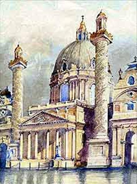 La Karlskirsche Viena Acuarela pintada por Hitler en su época de pintor - photo 9