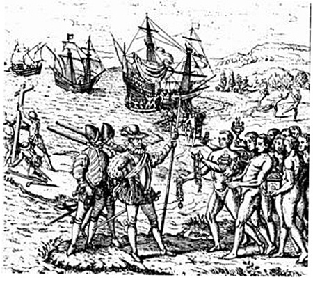 Desembarco de Colón según un grabado del siglo XVII Las tres carabelas que - photo 5